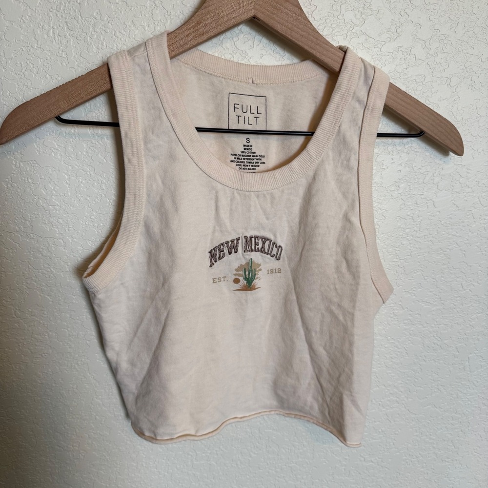 Western Boho Coastal Cowgirl Full Tilt New Mexico Embroidered Crop Top S Cream